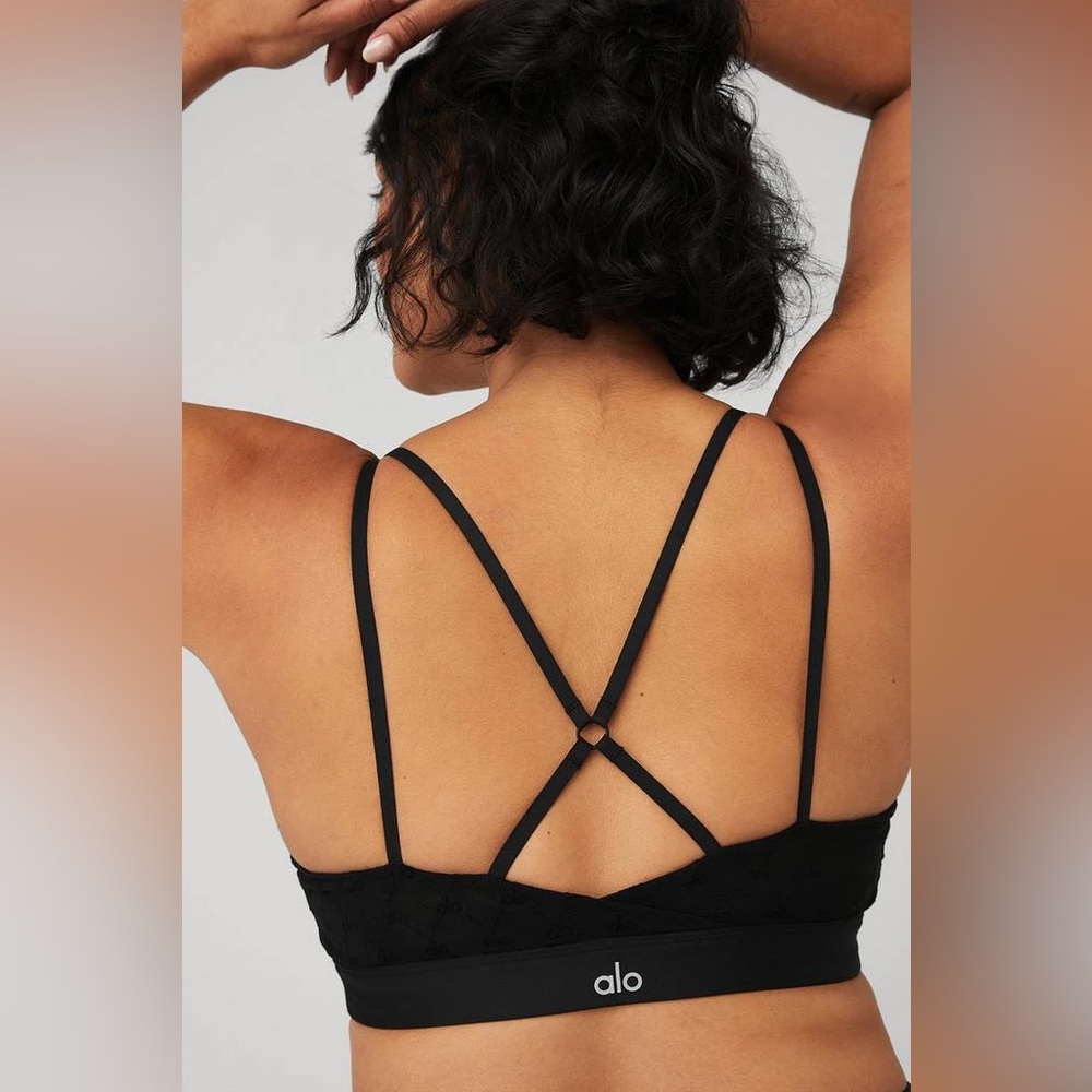 ALO Yoga Airlift Mesh Celeste Black Strappy Bra